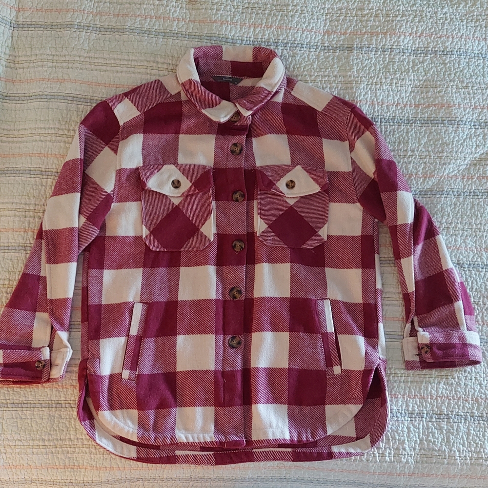 Women's Flannel Shacket ~ Burgundy & White ~ Size Small